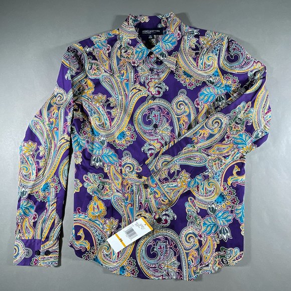 NWT Jones New York Multi Color Paisley Design Blouse Size PS‎ - Picture 1 of 14